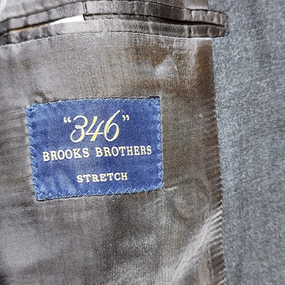Brooks Brothers 346 Suit Jacket Men's 44R Gray Wool Blend‎ Stretch Career Office